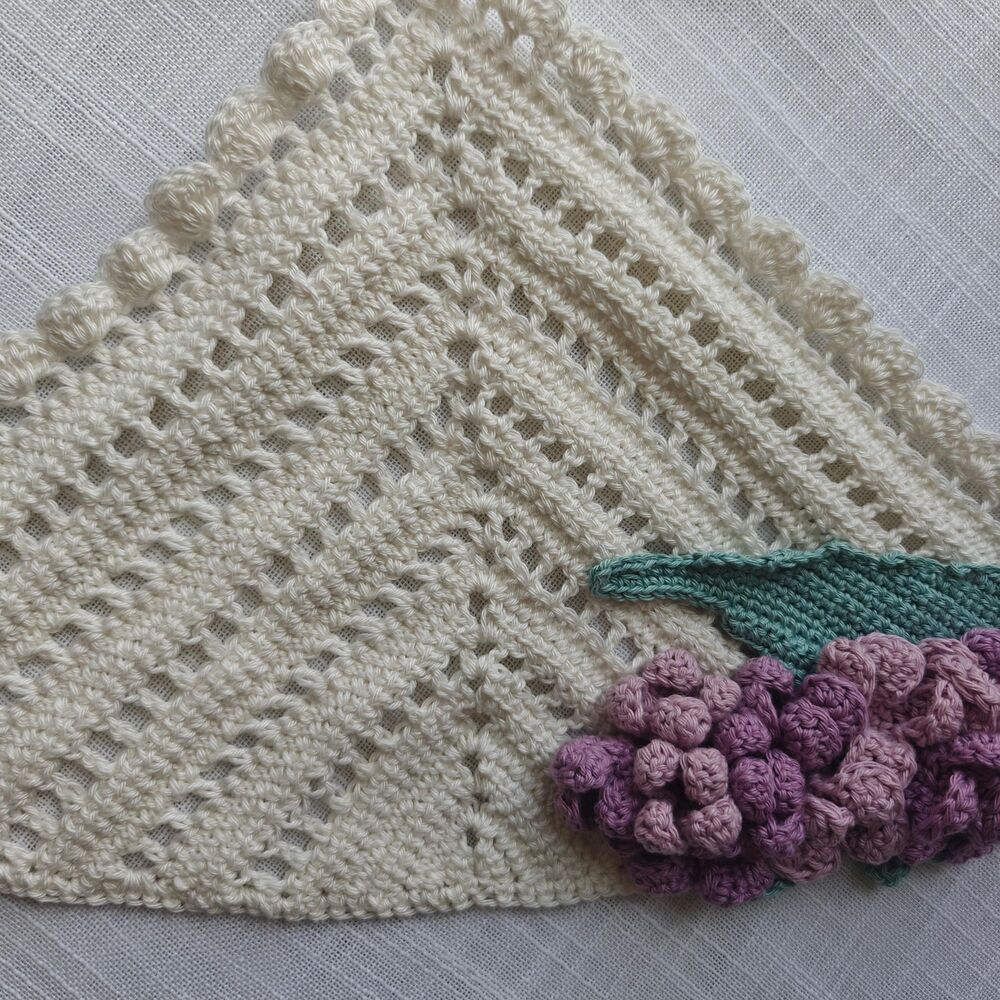 Crochet Bandana Handmade Summer Floral Lilac Flowers 100% Organic Cotton - Picture 5 of 8
